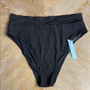 LIVE LIFE ON THE BEACH Black Ribbed High-Waisted Bikini Bottoms L